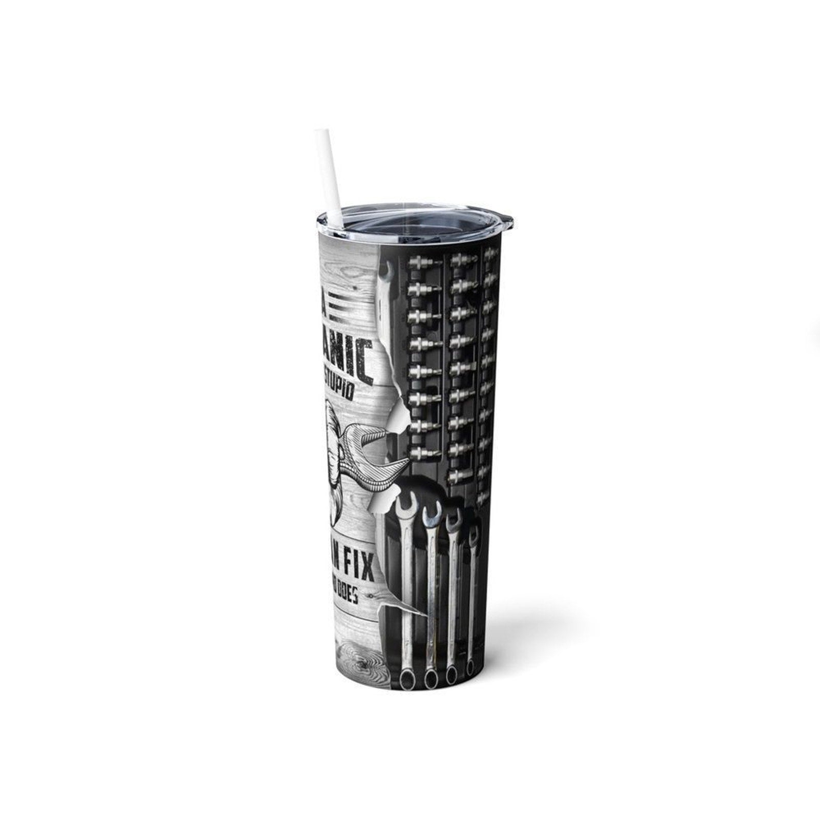 Mechanic 20oz Steel Tumbler With Lid & Straw