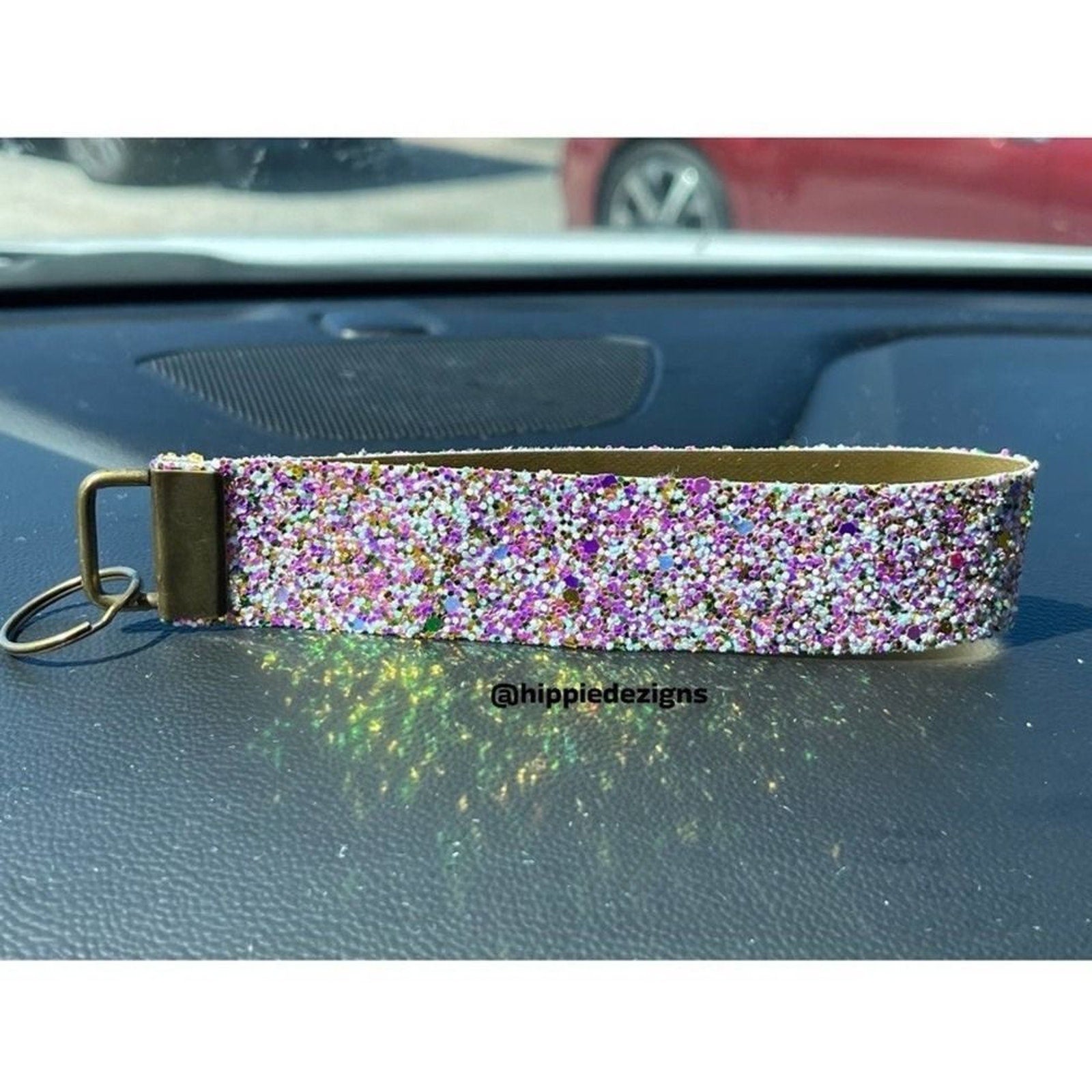 Pink & Gold Rhinestone Leather Key Fob Set | Custom Rhinestone Keychain
