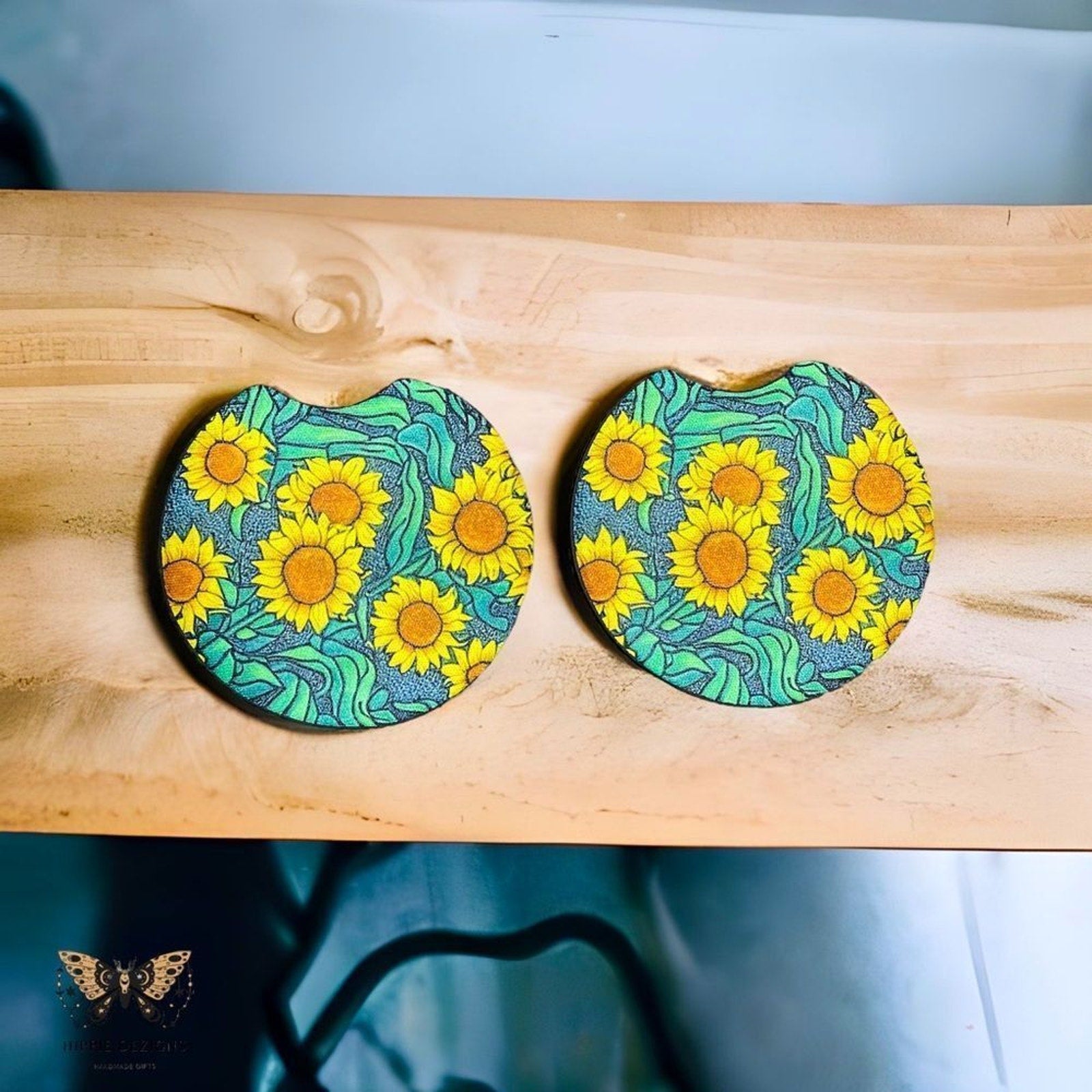 Sunflower Fields Car Coaster Set | Car Accessories