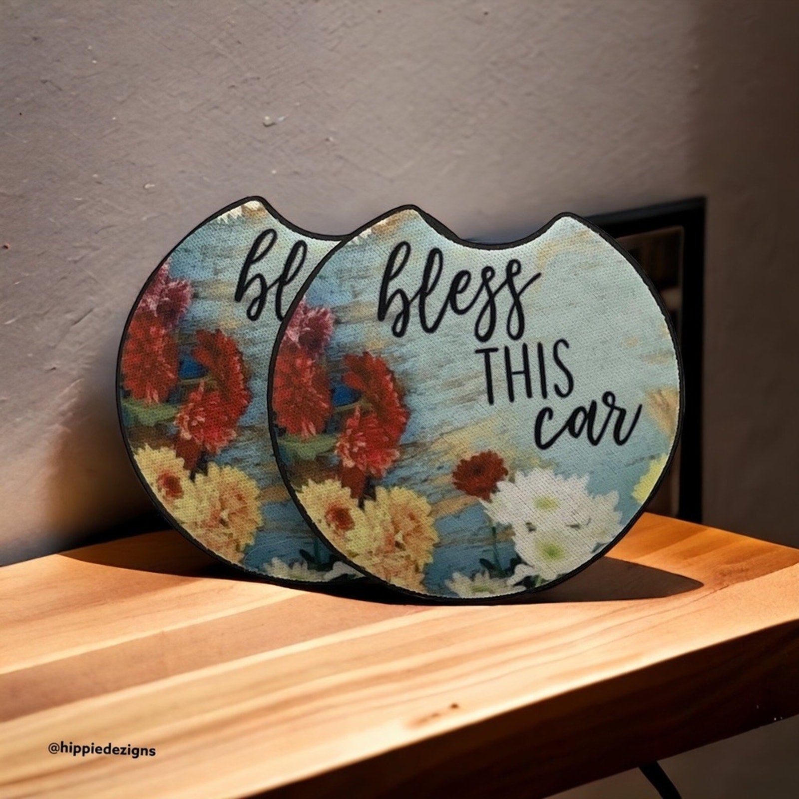 Bless This Car Floral Car Coaster 2 Pack | Car Accessories | Coasters