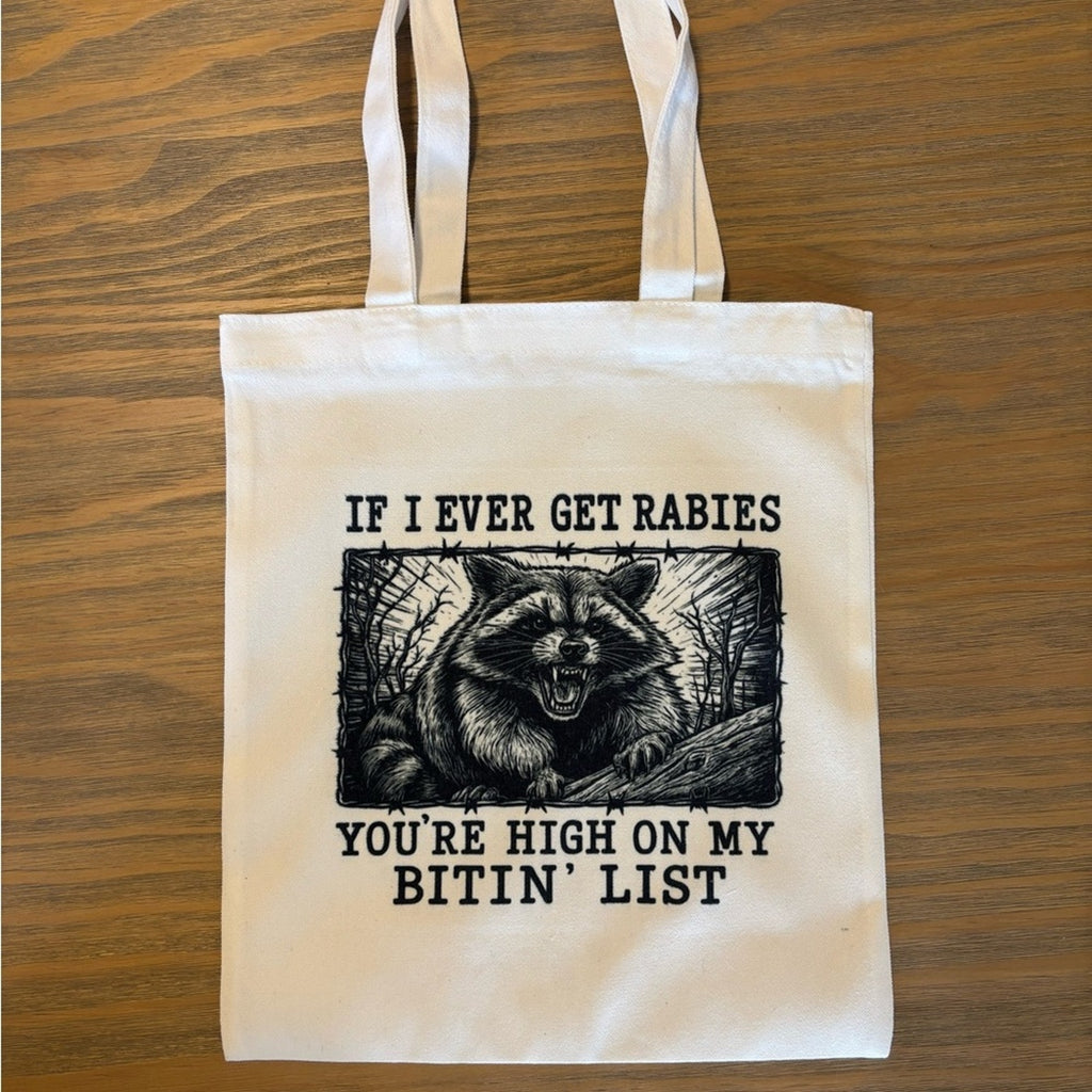 White Tote Bag with Raccoon Graphic