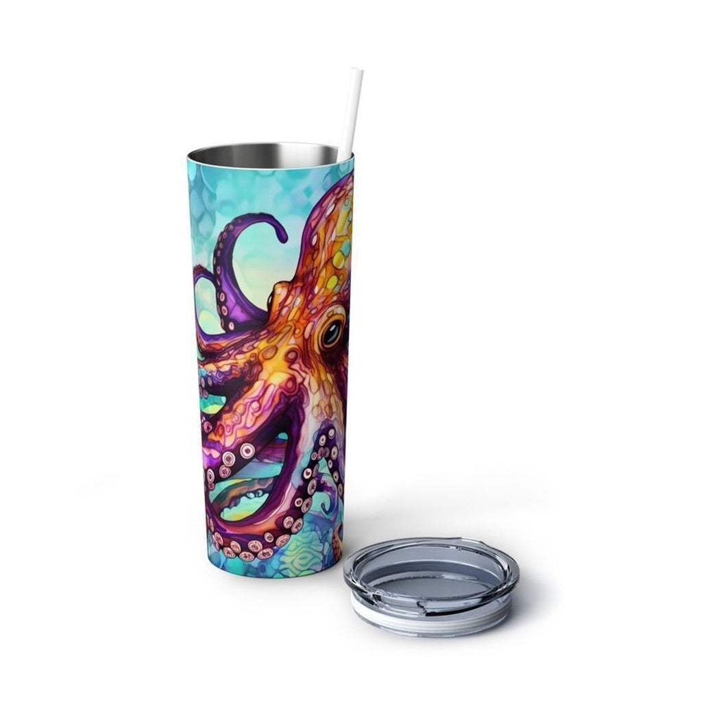 Colorful Octopus 20oz Straight Tumbler- Ocean Art Stainless Steel Cup with Metal Straw
