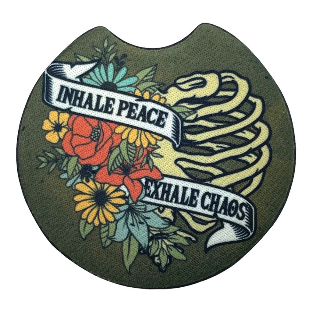 Inhale Peace Floral Skeleton Car Coasters