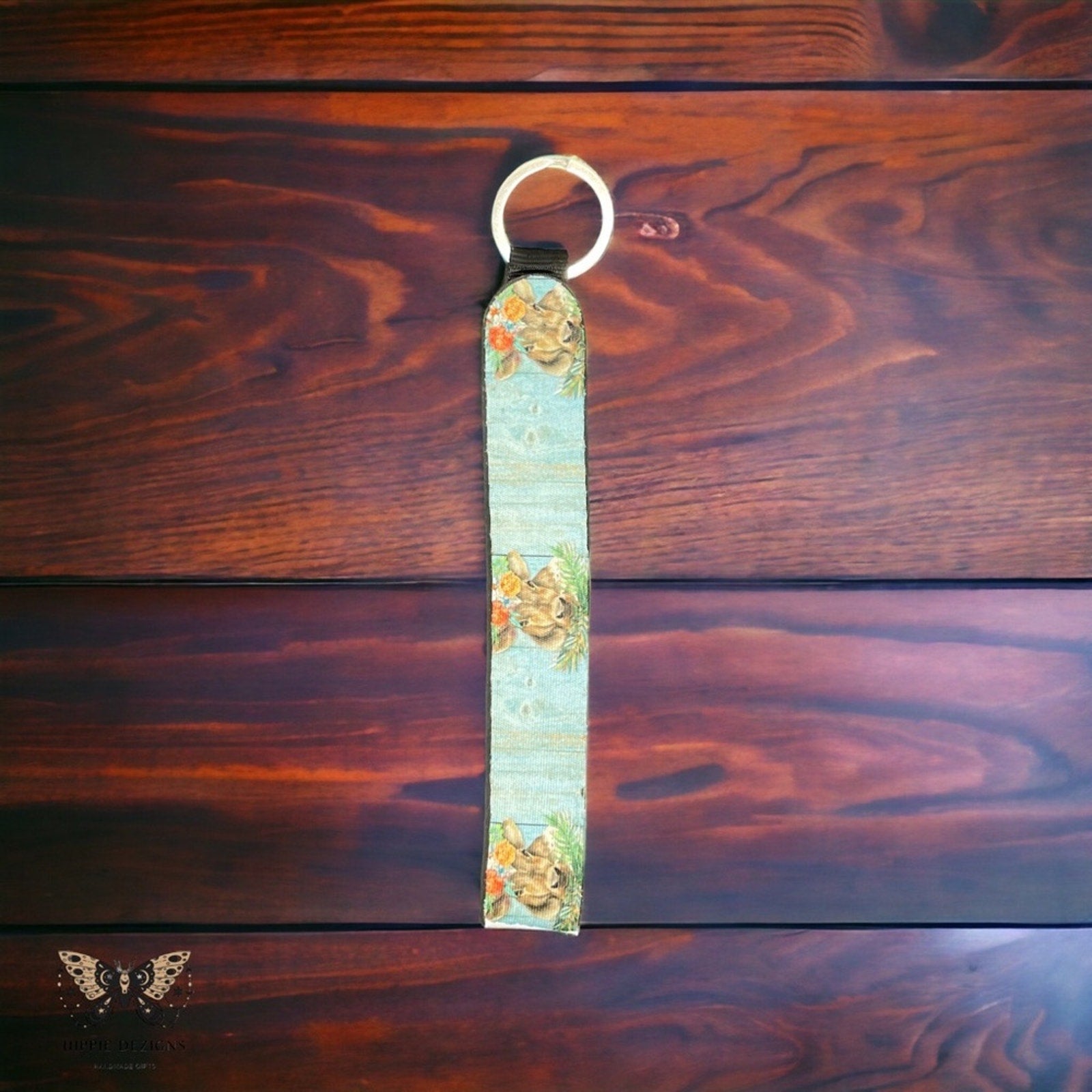 Teal Floral Farm Cow Keychain Lanyard
